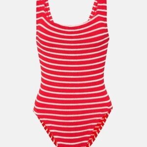 HUNZA G Red and White Square Neck One Piece NWT